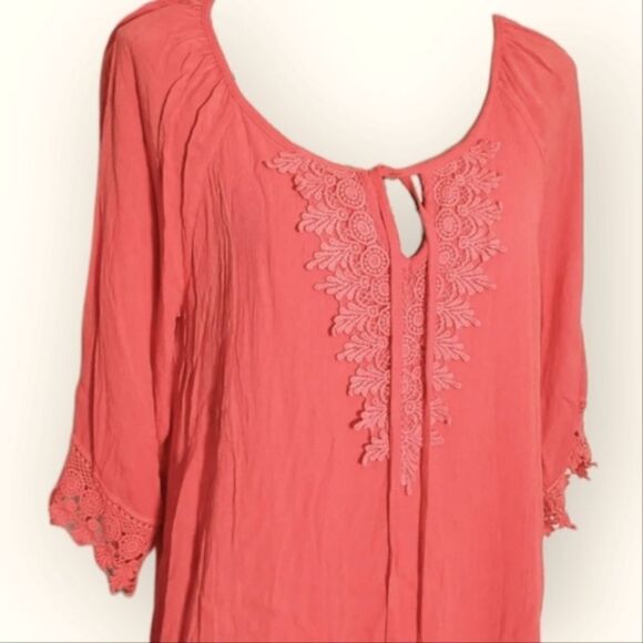 NWT Naif Coral Orange 3/4 Sleeve Knee Length Shift Dress - Picture 2 of 4